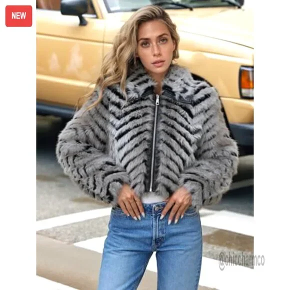 Faux Fur Coat Fluffy Cropped Oversized Shaggy Jacket Chic Winter Outerwear - Picture 6 of 7